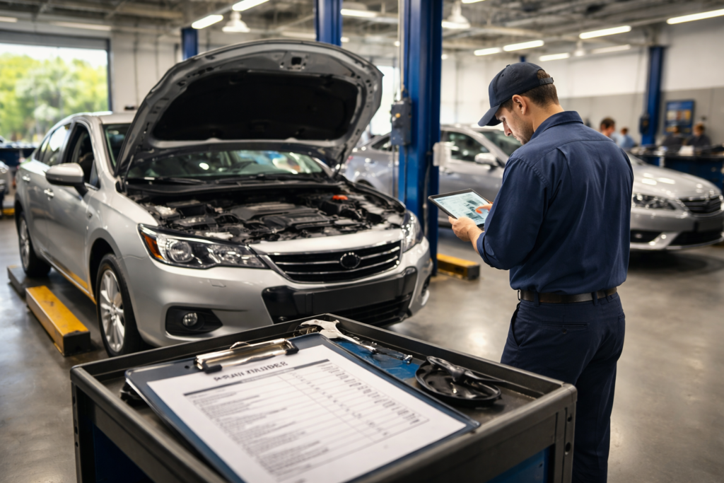 Car undergoing repeated repair attempts at a California dealership service center
