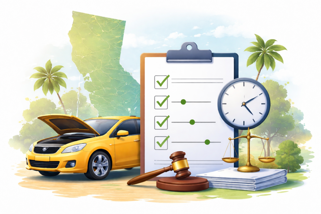 Car undergoing repeated repairs illustrating how long does a lemon law case take in California